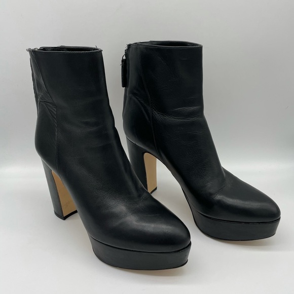 Zara Black Leather Heeled Platform Ankle Boots. - Picture 5 of 15